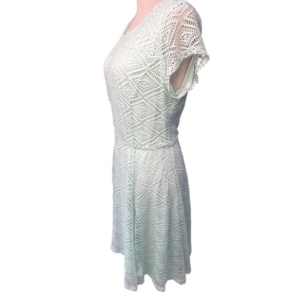 Sharagano Womens Lace Fit & Flare Short Sleeve Dress In Mint Green 14 - Picture 4 of 9